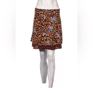 ESQUALO Orange Leopard Print Mini Skirt with Floral Details
